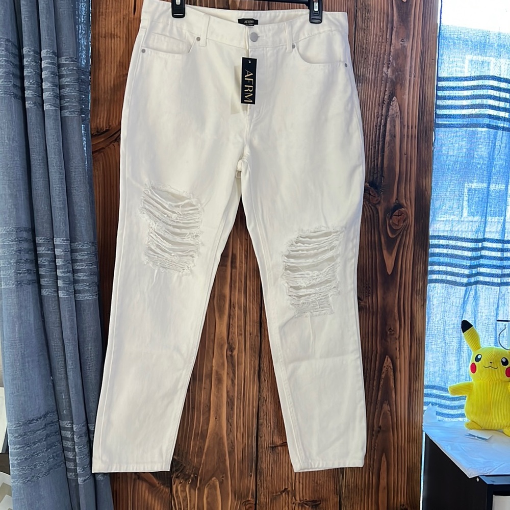 NWT AFRM White Cropped High Waisted Jean with Distressing